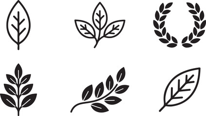 Fototapeta premium Bay leaf icons set. Culinary herb symbols for food design and organic branding.