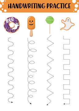 Halloween Handwriting Practice Tracing Lines Worksheet for Kids