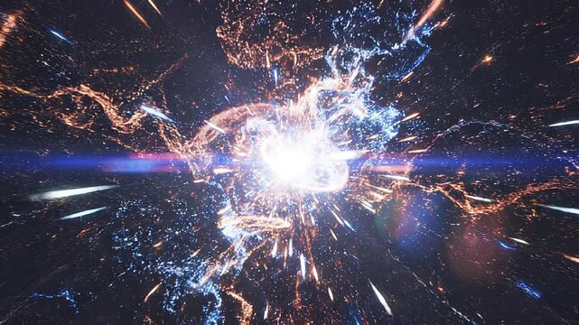 Cosmic hyperspace warp speed tunnel, abstract light streaks and nebula explosion background