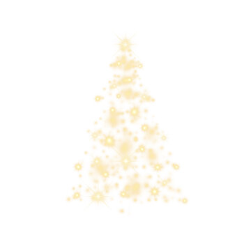 Golden Sparkling Christmas Tree Made of Glowing Lights Isolated on Transparent Background