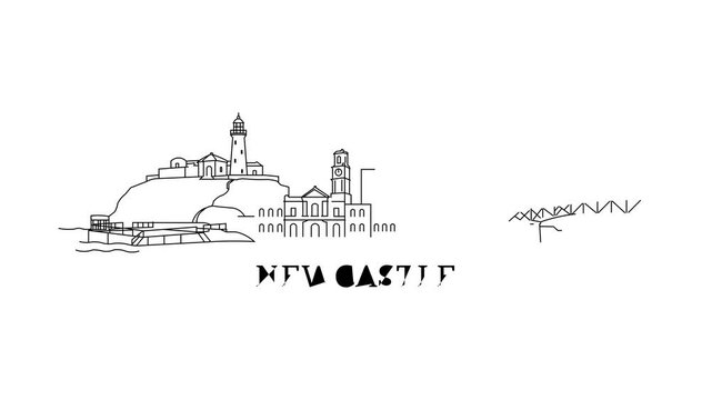 Black line drawing shows Newcastle skyline