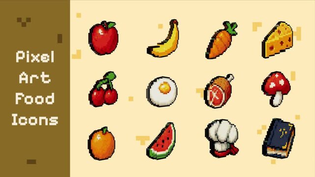 Pixel Art Food Icons Set &ndash; 12 Retro Game Assets