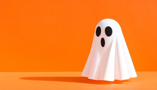White ghost sheet with black eyes on orange background