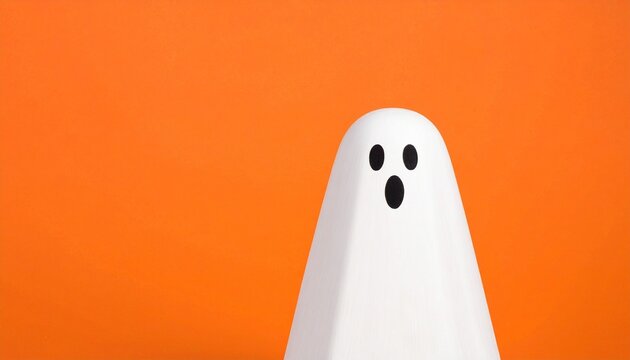White ghost sheet with black eyes on orange background