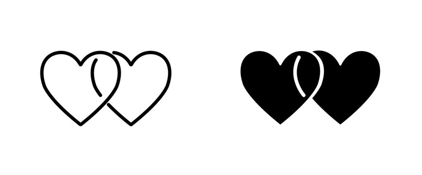 Double heart vector icon set featuring love, romance, and relationship symbols in line and filled styles for web UI design.