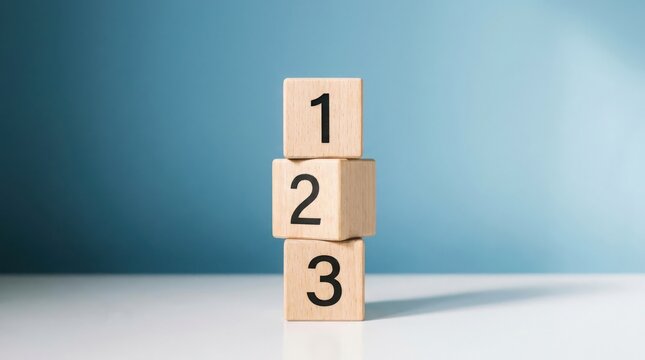 Wooden blocks stacked vertically with numbers one two and three