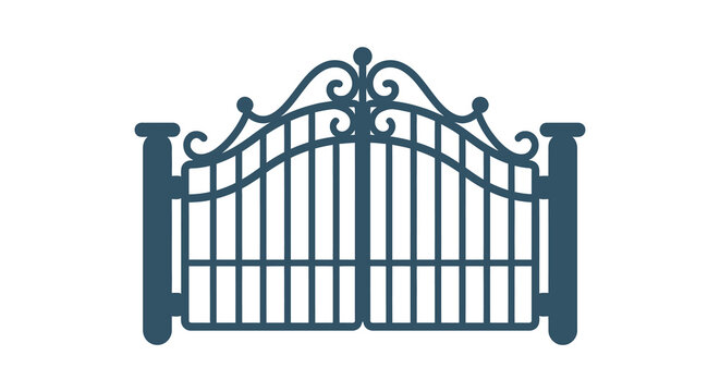 Wrought iron gate with decorative flourishes is a flat vector illustration