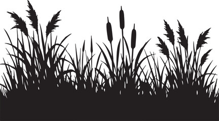 Naklejka premium Black silhouette of tall grass and reeds against