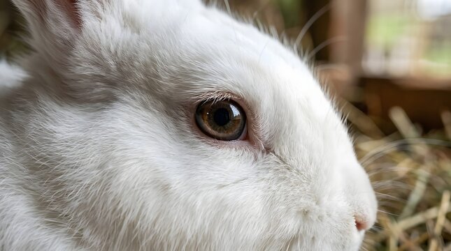 Extreme macro close-up of a white rabbit\'s eye and fur texture