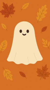 Cute ghost autumn leaves wallpaper for mobile