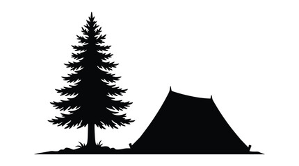 Pine tree and camping tent in black silhouette © Shashon