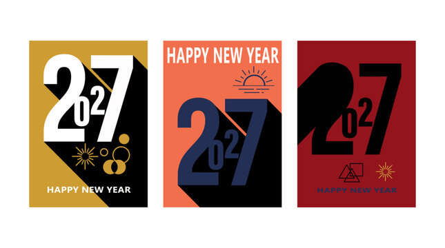 Set of three happy new year 2027 greeting card designs