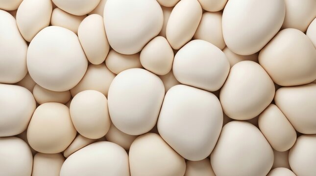 Close up white eggs packed together overhead view