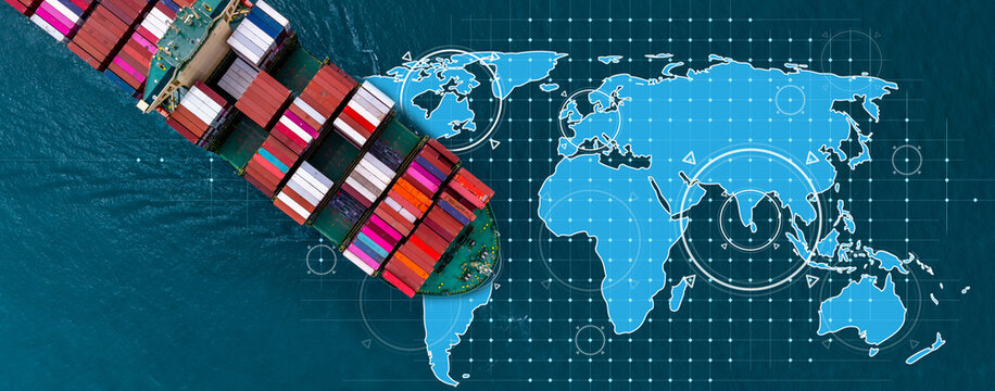 Aerial view container cargo ship international industrial, Global business import export transportation logistic by container cargo ship, Sea fright shipping industry, Container cargo freight shipping