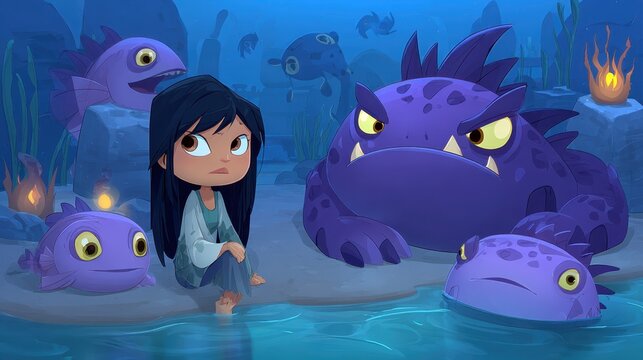Girl Meet Monster Group In A Fantasy Underwater World Adventure Story