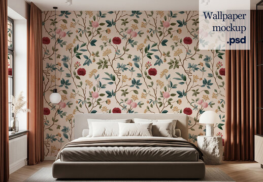 Bedroom wallpaper design mockup