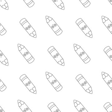 cute pencil kawaii outline seamless pattern