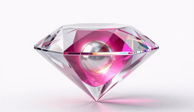 Psychological Rorschach prism: symmetrical glass diamond with internal glowing magenta and silver core