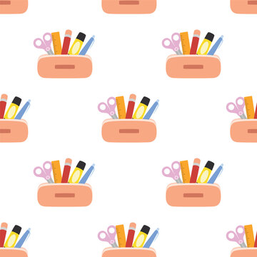 pencil case stationery school seamless pattern