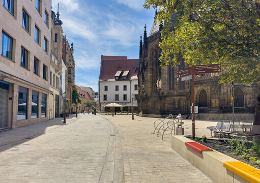 Marienplatz in the Center of Zwickau, Saxony, Germany &ndash; Historic City Square and Urban Travel Destination