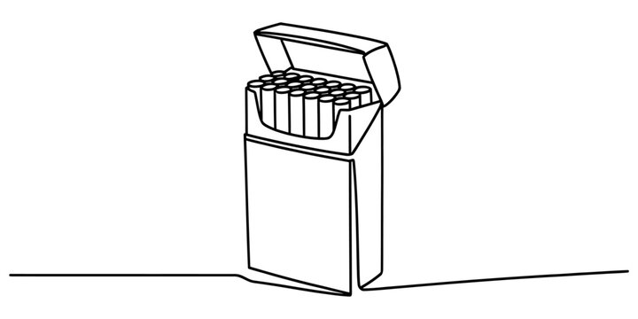 One continuous line drawing of an open pack of cigarettes Vector, illustration