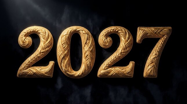 Golden 2027 New Year Numeric Typography on Dark Luxury Background