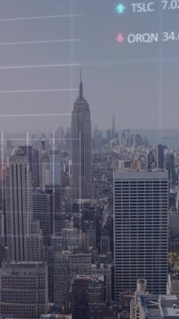 Animation of financial graphs over cityscape