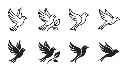 Fototapeta premium Flying bird icons set outline and solid vector illustration with wildlife silhouette illustration isolated creature