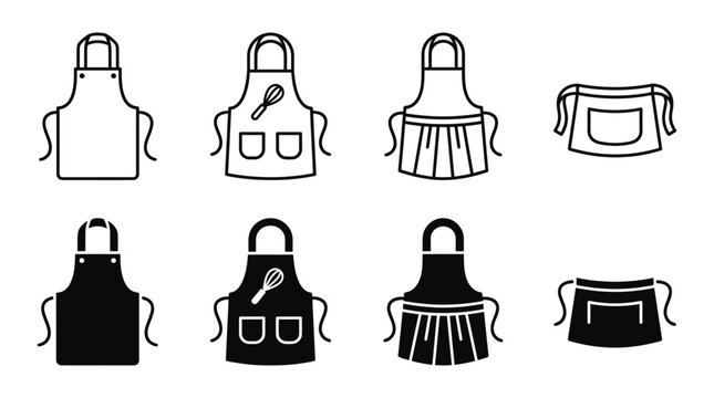 Kitchen apron and chef uniform icons vector set with restaurant illustration isolated collection workwear accessory