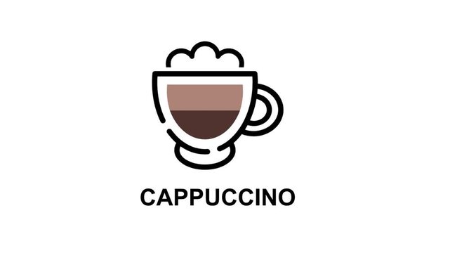 A cup of cappuccino coffee with a creamy froth, video.