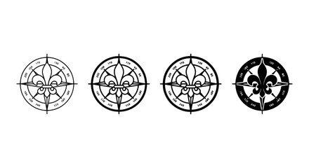 Fleur de Lis Compass Icons, Nautical Navigation Symbols, Vintage Exploration Emblems, Set of 4 Vector Graphics © mehedi