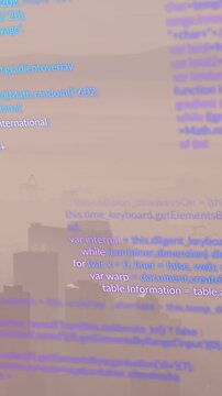 Animation of data processing against aerial view of cityscape