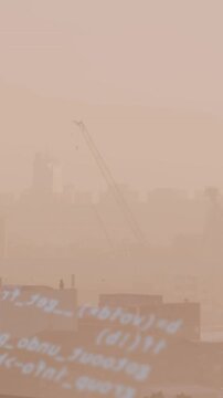 Animation of data processing against aerial view of cityscape