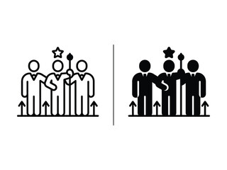 Fototapeta premium Team Leadership and Collaboration Outline and Filled Vector Icons, Professional Group Management Concept