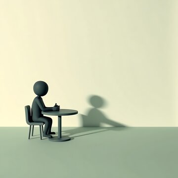 Alienated Person Seated at Table With Shadow Pointing Wrong Direction