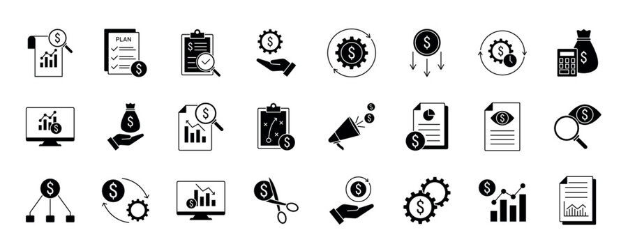 Cost Management Vector Icon Set. Minimal, Editable, and Perfect for Web and App UI.
