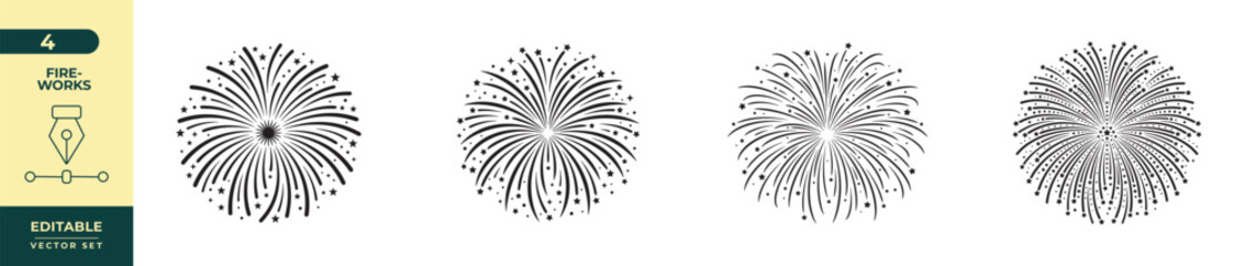 Naklejka premium Colorful hand-drawn fireworks explosion vector set for celebrations and festive designs
