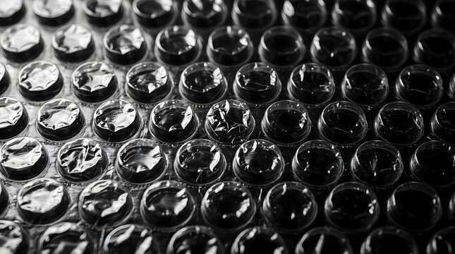 Glossy Black Bubble Wrap Close-Up with Reflections