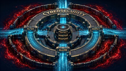 Naklejka premium Cybersecurity Concept with Data Protection, Encryption, Cloud Security and Threat Detection