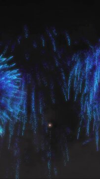 Animation of blue fireworks on black background