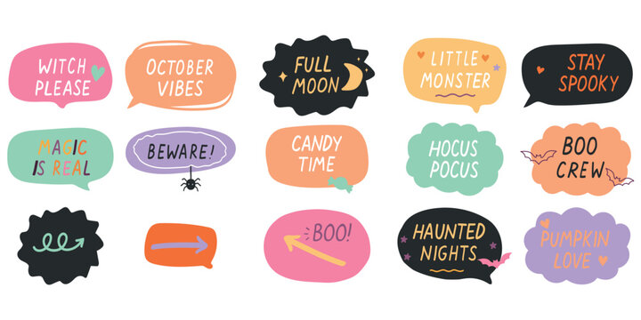 set of vintage babbles with text, Halloween topic. 