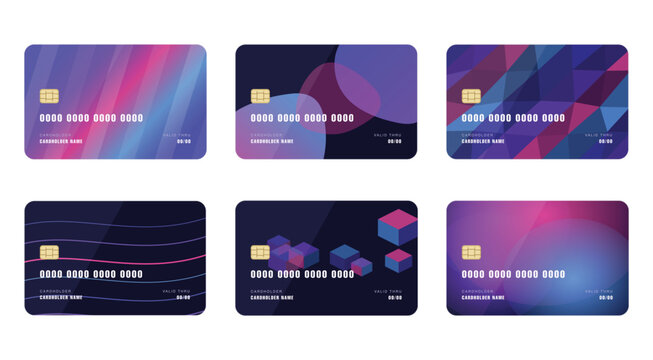 Modern Abstract Credit Card Design Template Collection with Colorful Geometric Patterns