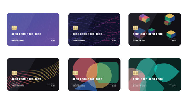 Modern Abstract Credit Card Design Template Collection with Colorful Geometric Patterns