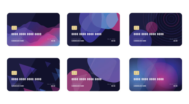 Modern Abstract Credit Card Design Template Collection with Colorful Geometric Patterns