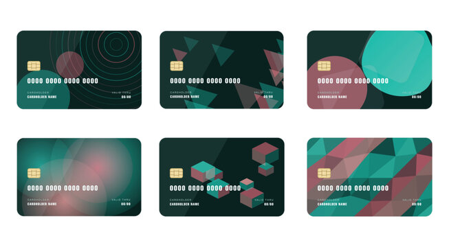 Modern Abstract Credit Card Design Template Collection with Colorful Geometric Patterns