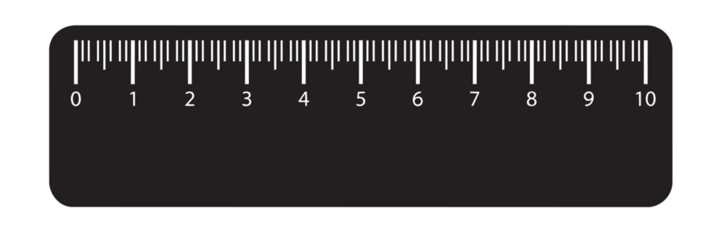 Black ruler with white measurement markings extending from 0 to 10 centimeters on a plain background.