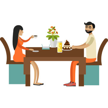 Couple at restaurant vector icon
