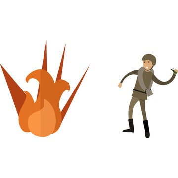 Soldier on battlefield exploding grenade shell vector icon