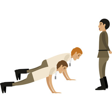 Training of soldiers under sergeant supervision vector icon