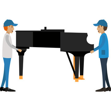 Two loaders carrying piano vector icon